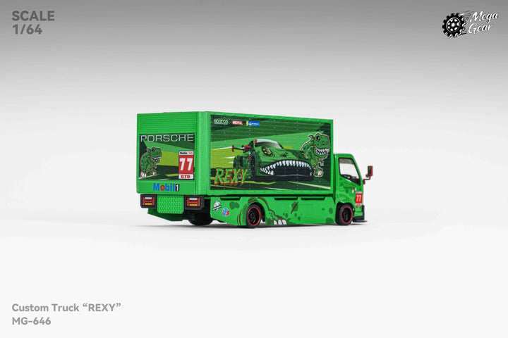 [Preorder] Mega Gear 1:64 Custom Box Truck - Green / Pink Dino (2 Versions)