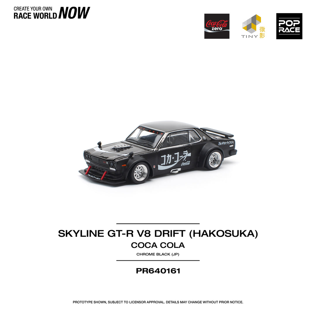 [Preorder] POPRACE 1:64 SKYLINE GT-R DRIFT (HAKOSUKA) - COCA COLA ZERO JP BLACK CHROME