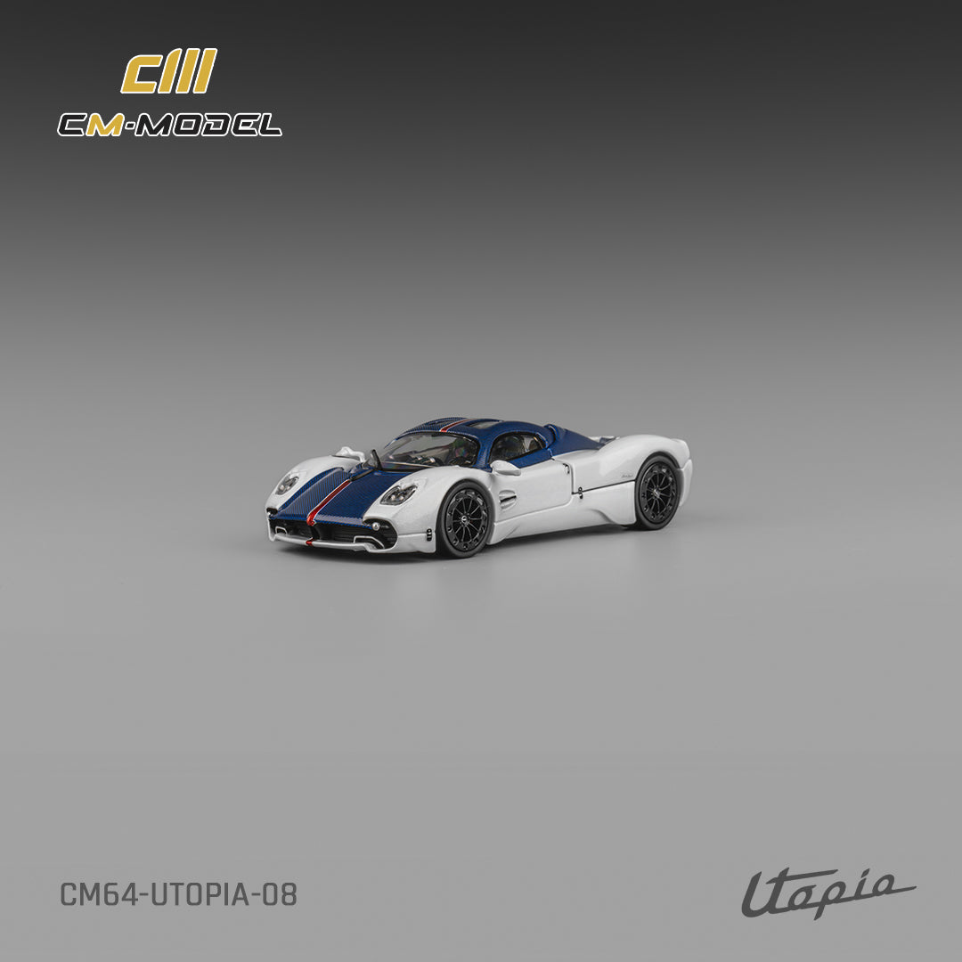 [Preorder] CM Model 1:64 "Pagani Utopia Bianco Benny with Blu Francia Carbon & Rosso Monza Stripe  CM64-Utopia-08