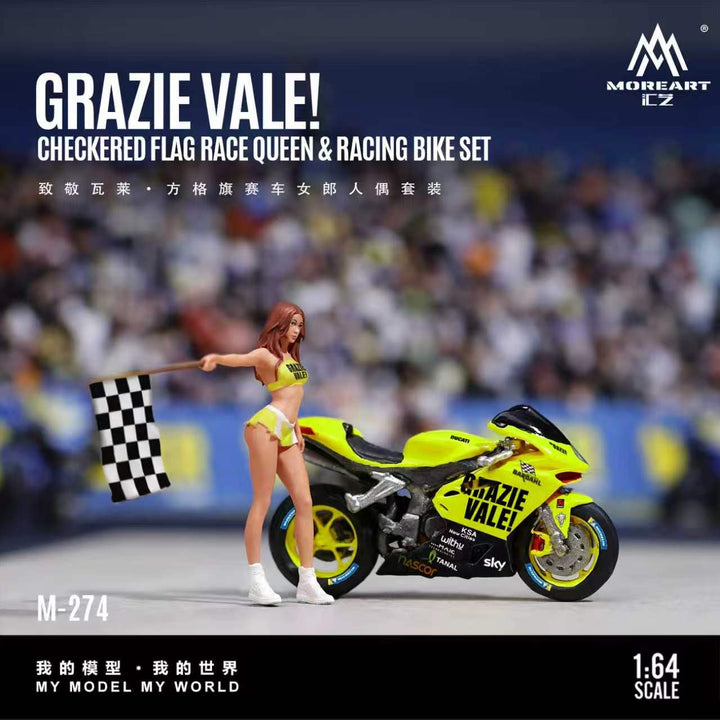 [Preorder] MoreArt 1:64 GRAZIEVALE! CHECKERED FLAG RACE OUEEN &amp; RACING BIKE SET MO222274