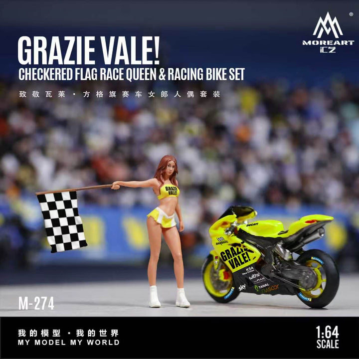 [Preorder] MoreArt 1:64 GRAZIEVALE! CHECKERED FLAG RACE OUEEN &amp; RACING BIKE SET MO222274
