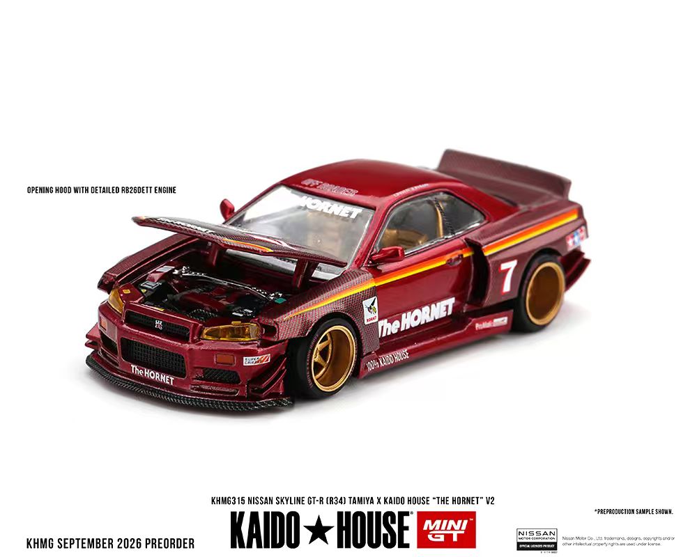 [Preorder] Kaido House x Mini GT 1:64 Nissan Skyline GT-R (R34) TAMIYA x KAIDO HOUSE “The Hornet” V2 KHMG315