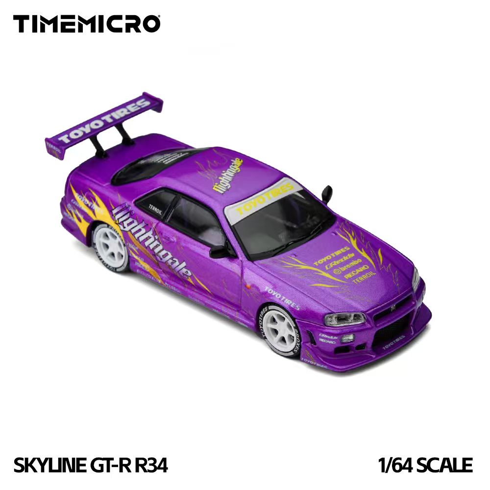 [Preorder] TimeMicro 1:64 Nissan Skyline GT-R R34 "Drifting Flames" Purple TM800506