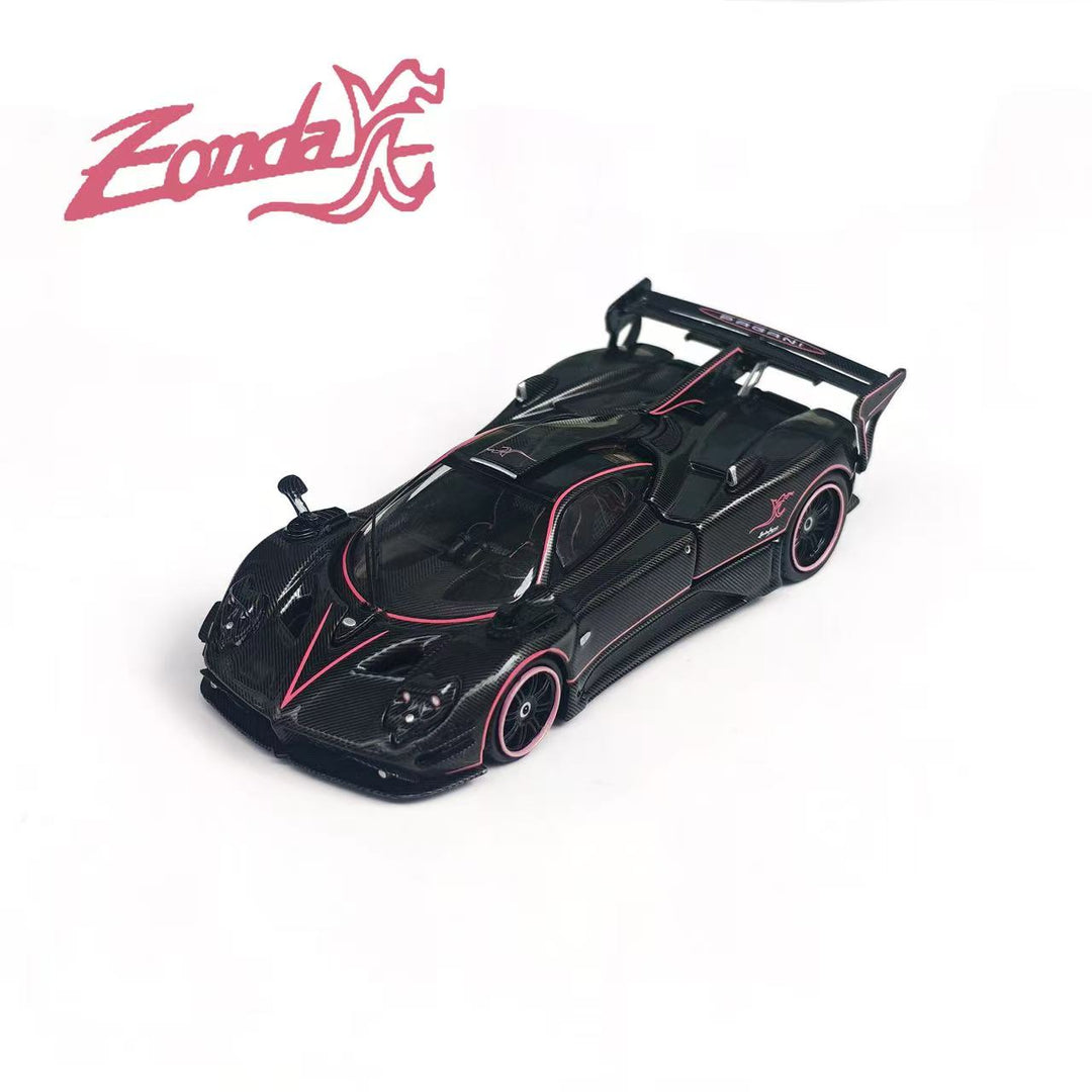[Preorder] Rhino Model 1:64 Pagani One-off Series. Zonda JC (Full Black Carbon Fiber With Pink Stripes)