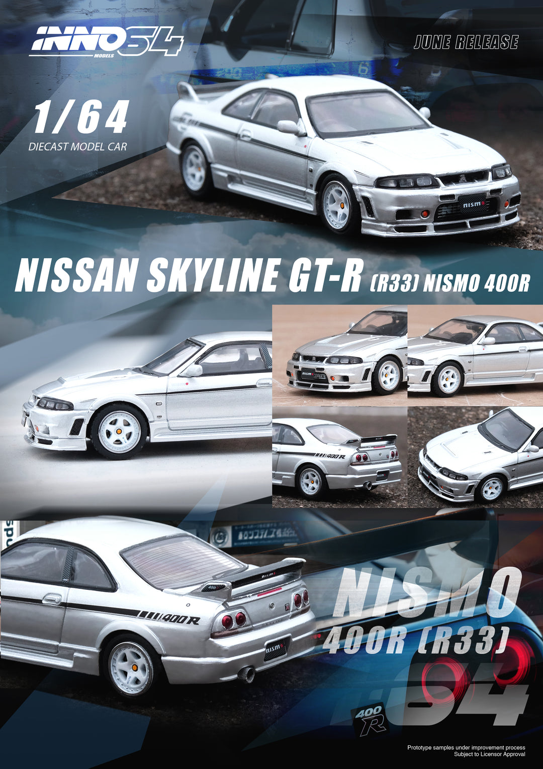 Inno64 1:64 Nissan Skyline GT-R (R33) NISMO 400R Sonic Silver IN64-400R-SIL