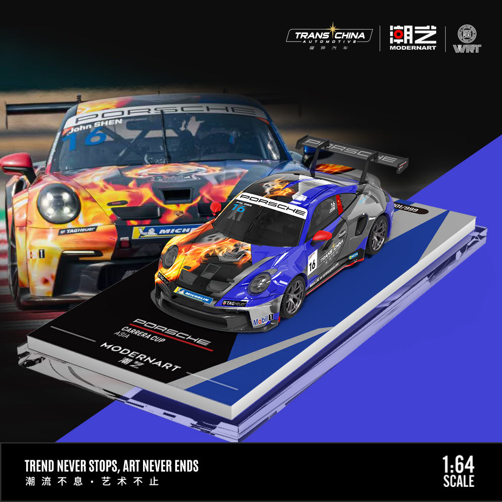 [Preorder] ModernArt 1:64 2025 Porsche 911 GT3 Carrera Cup Masters #16 and Mercedes Truck