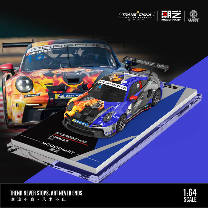 [Preorder] ModernArt 1:64 2025 Porsche 911 GT3 Carrera Cup Masters #16 and Mercedes Truck
