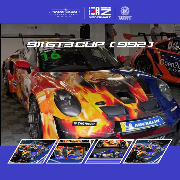 [Preorder] ModernArt 1:64 2025 Porsche 911 GT3 Carrera Cup Masters #16 and Mercedes Truck