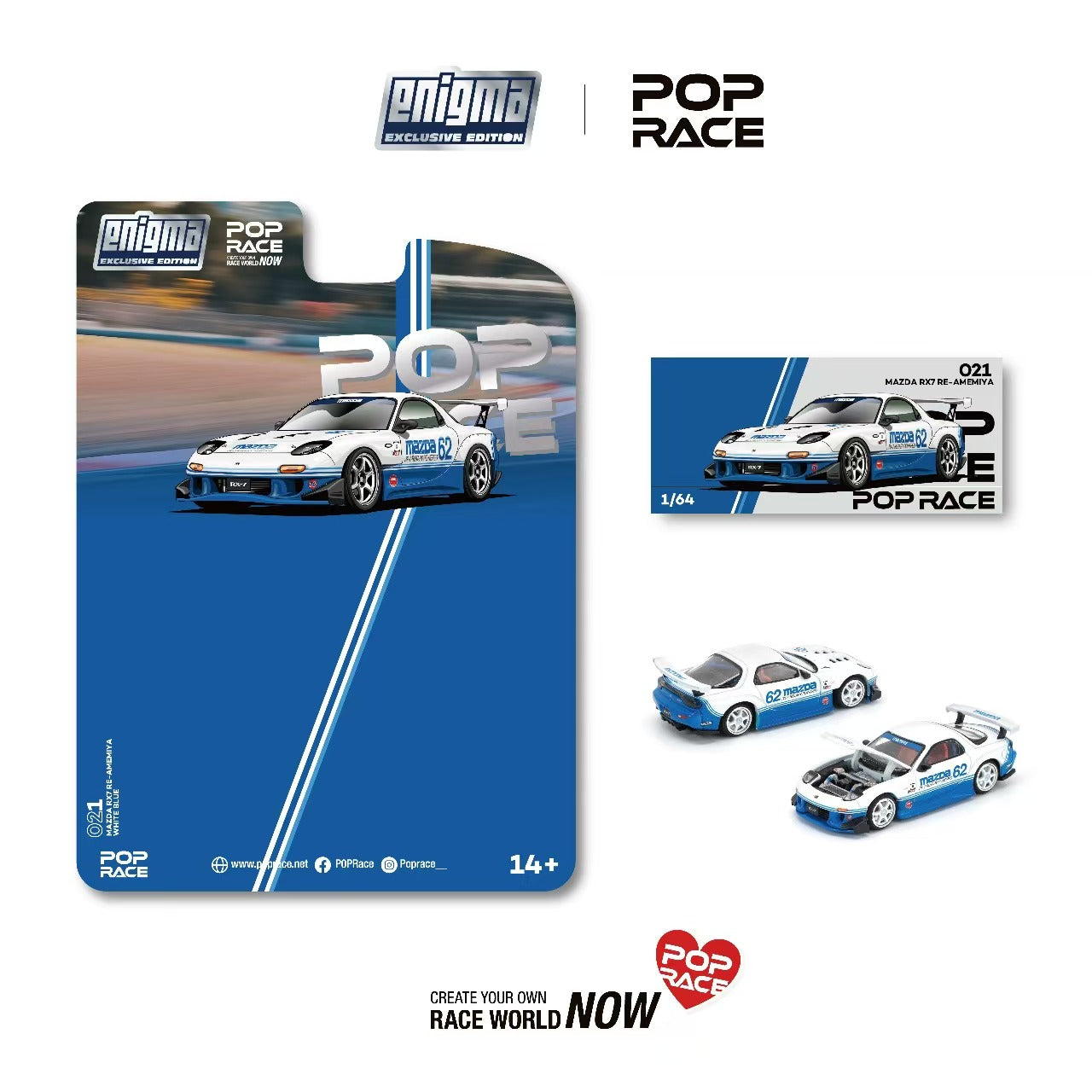 Preorder] POPRACE 1:64 Mazda RX7 (FD3S) Blue White PRE021