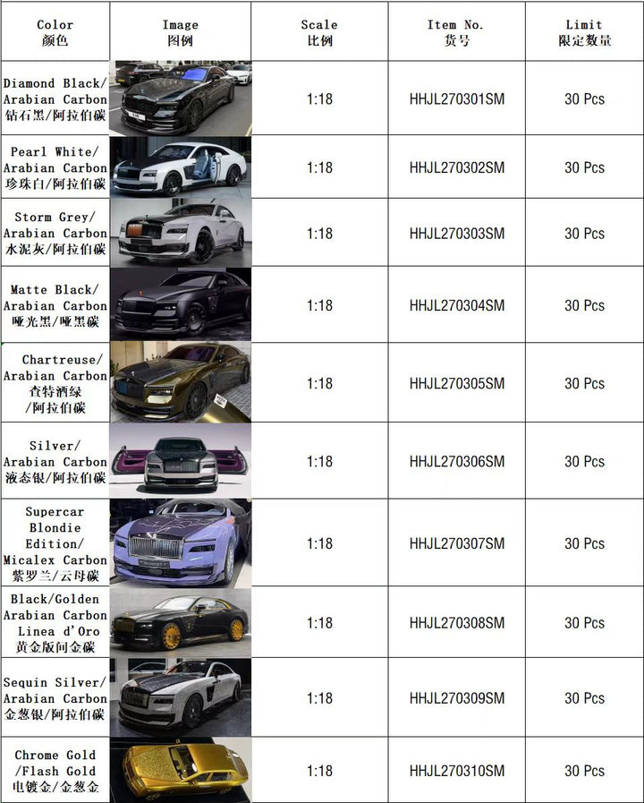 [Preorder] HH Model 1:18 Rolls-Royce Spectre MANSORY (10 Colours)