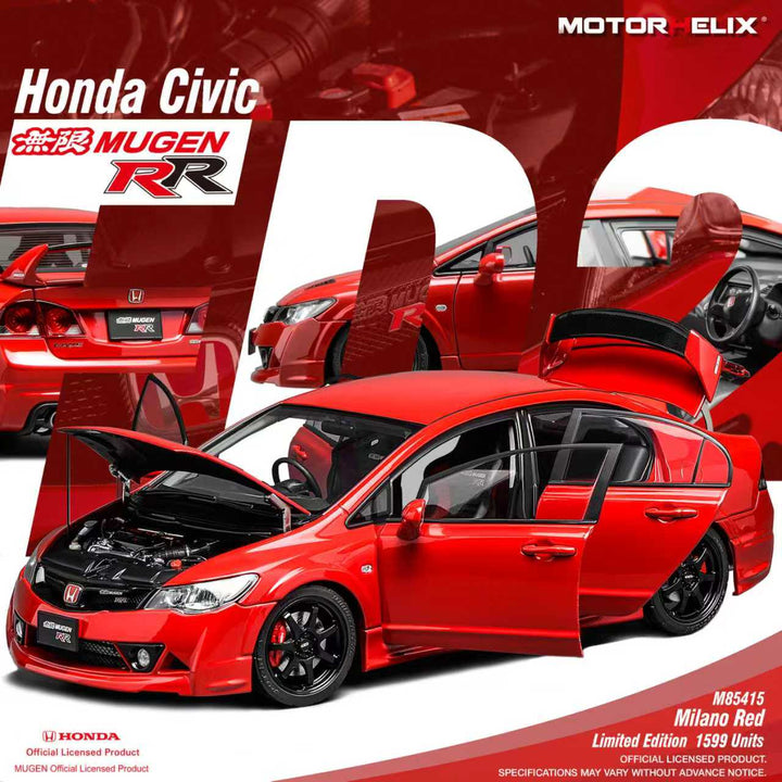 MOTORHELIX 1:18 Honda Civic Type R（FD2) MUGEN RR Milano Red M85415
