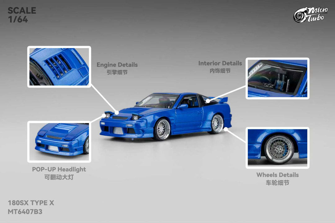 Microturbo 1:64 Nissan 180SX TYPE X Metallic Blue MT6407B3
