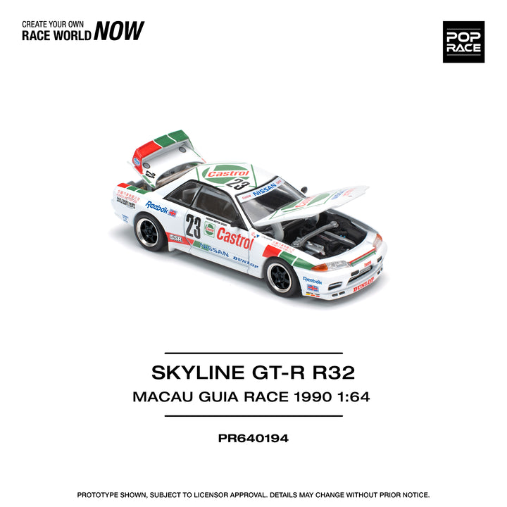 [Preorder] POPRACE 1:64 Nissan Skyline GT-R R32 MACAU GUIA RACE 1990 WINNER White