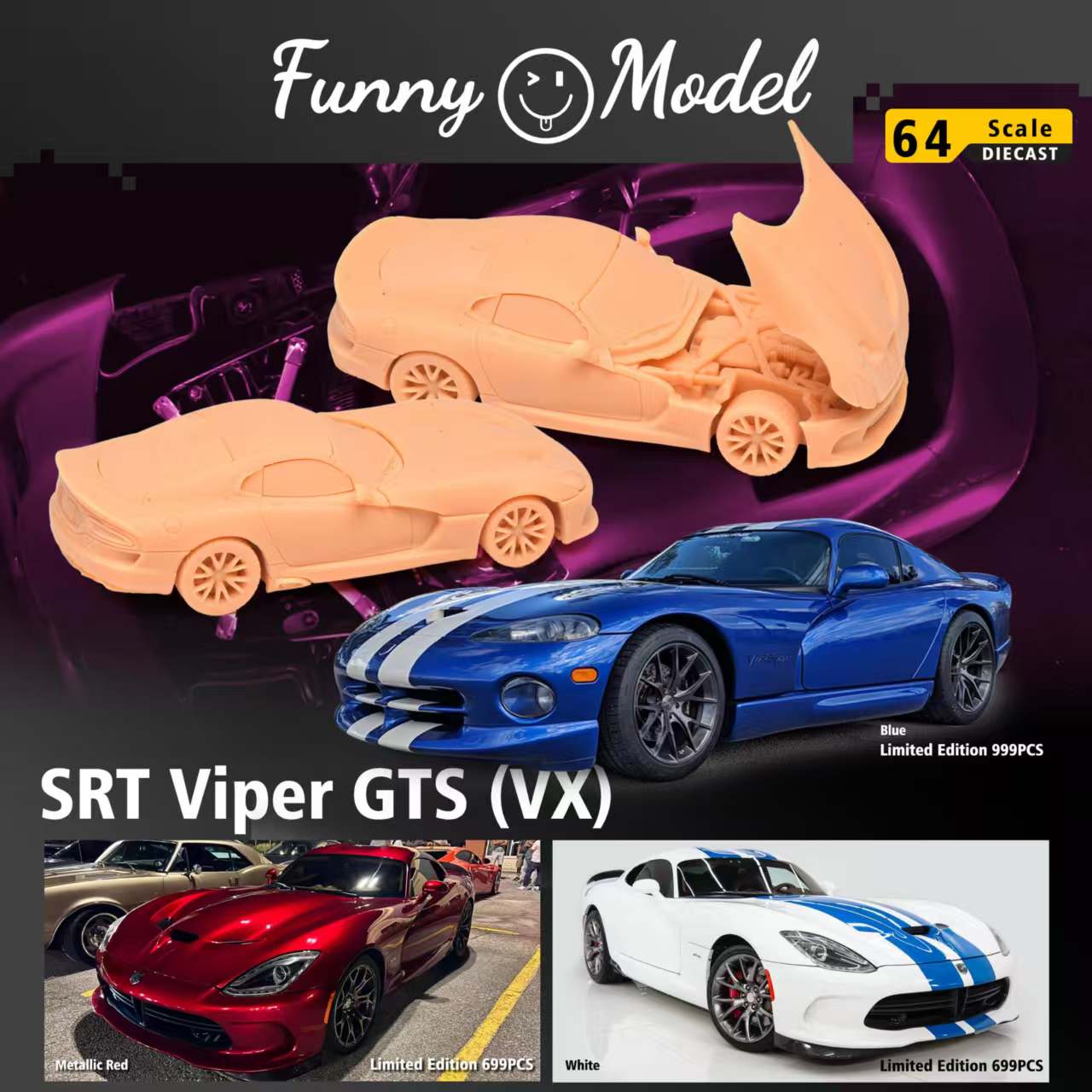 Preorder] Funny Model 1:64 Dodge Viper GTS (3 Colours) – Horizon