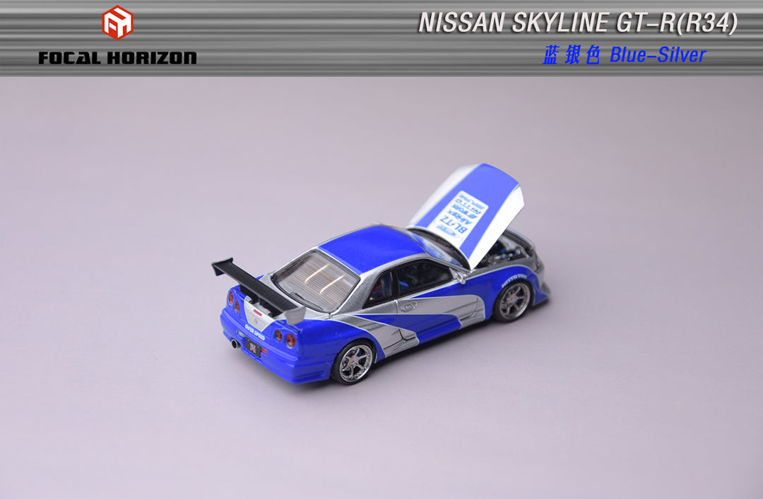 [Preorder] Focal Horizon 1:64 Nissan Skyline GT-R R34 C-West Modified NHS Silver Blue