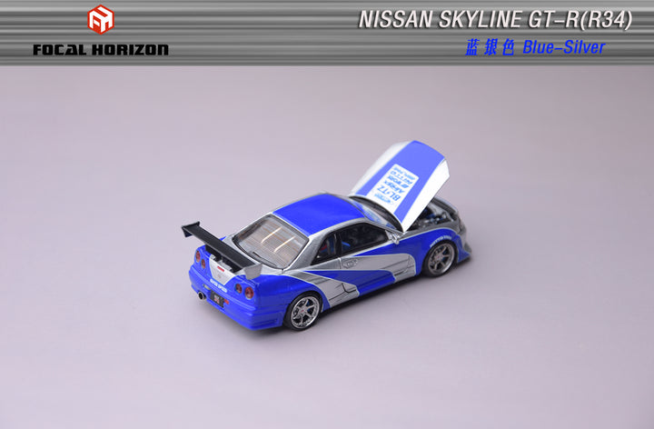 [Preorder] Focal Horizon 1:64 Nissan Skyline GT-R R34 C-West Modified NHS Silver Blue