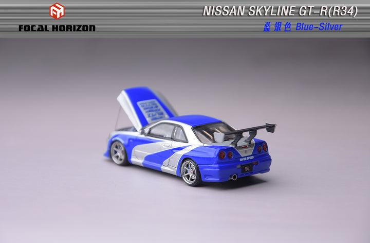 [Preorder] Focal Horizon 1:64 Nissan Skyline GT-R R34 C-West Modified NHS Silver Blue