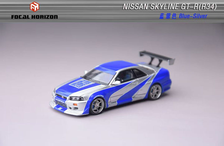 [Preorder] Focal Horizon 1:64 Nissan Skyline GT-R R34 C-West Modified NHS Silver Blue
