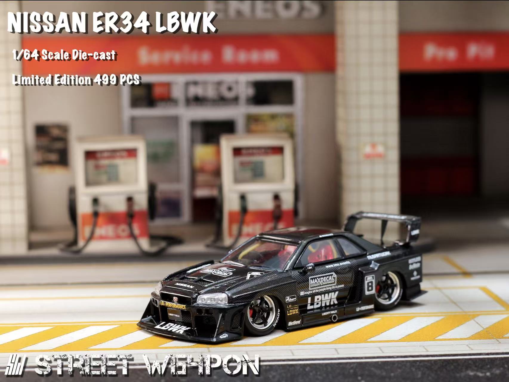 Street Weapon 1:64 NISSAN LBWK ER34 - Black Carbon – Horizon Diecast