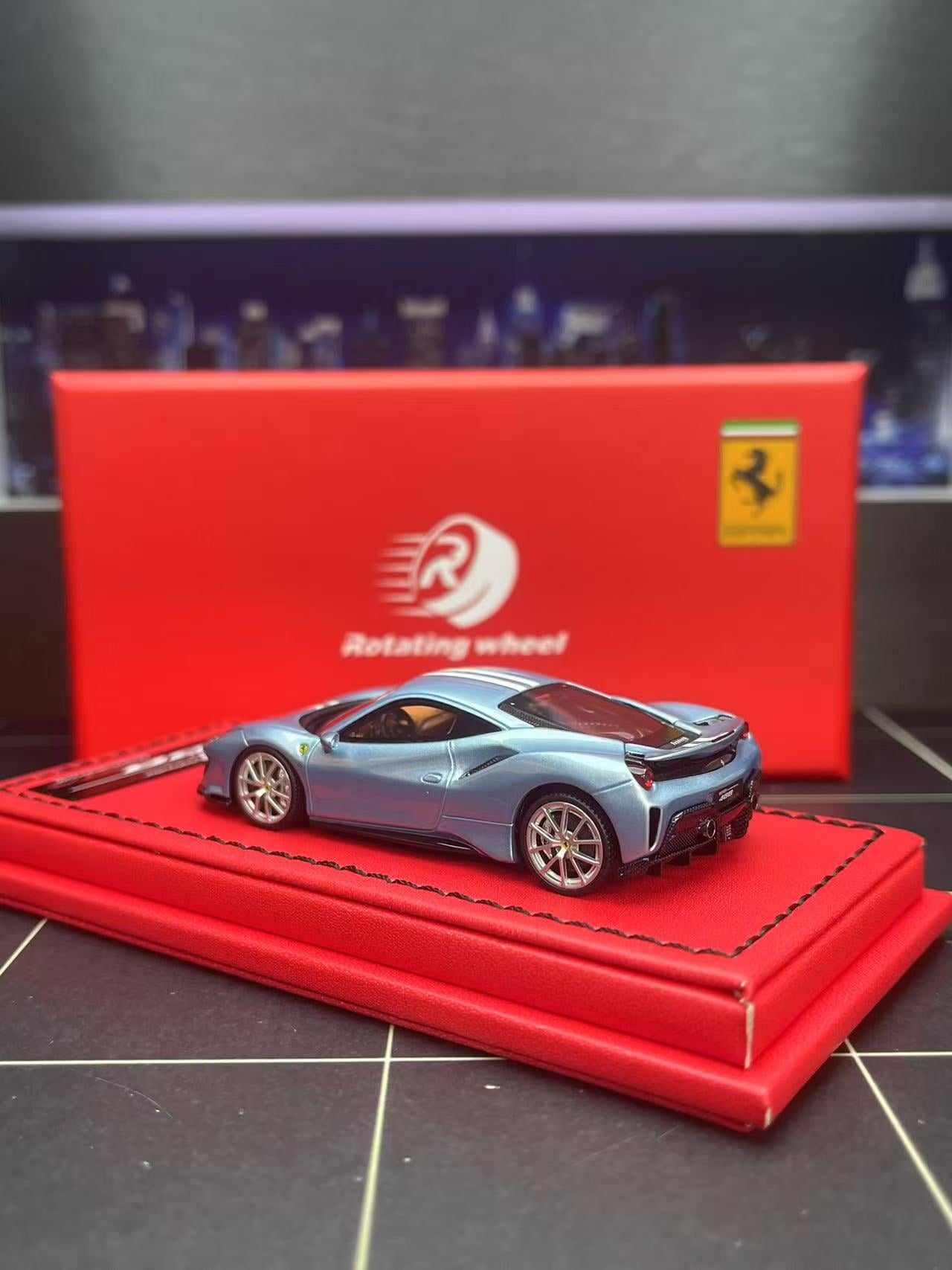 Rotating Wheel 1:64 Ferrari 488 Pista - Ice Blue Strips – Horizon