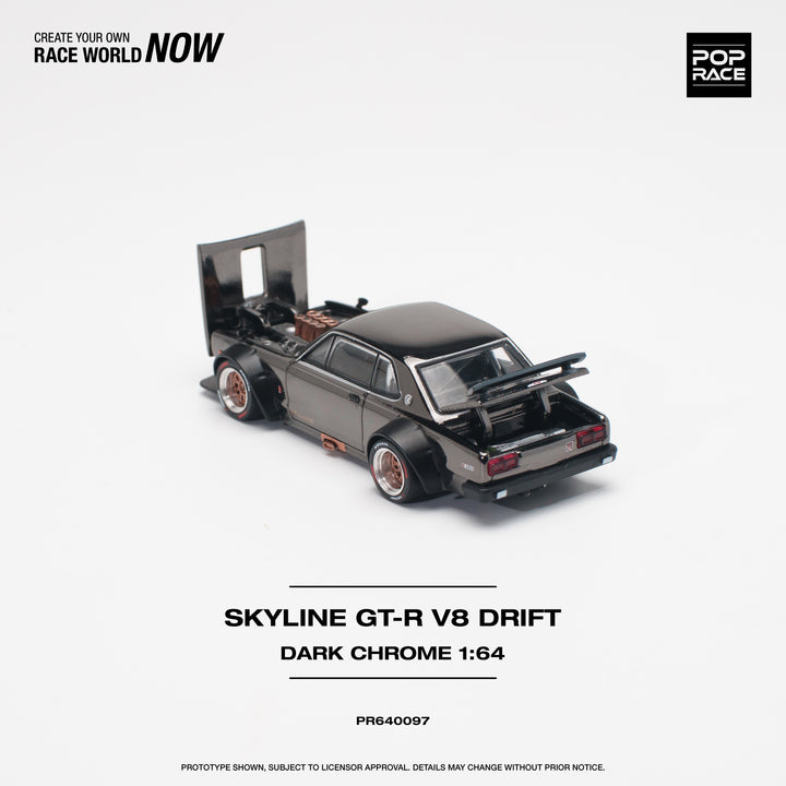 [Preorder] POPRACE 1:64 SKYLINE GT-R V8 DRIFT (HAKOSUKA) DARK CHROME