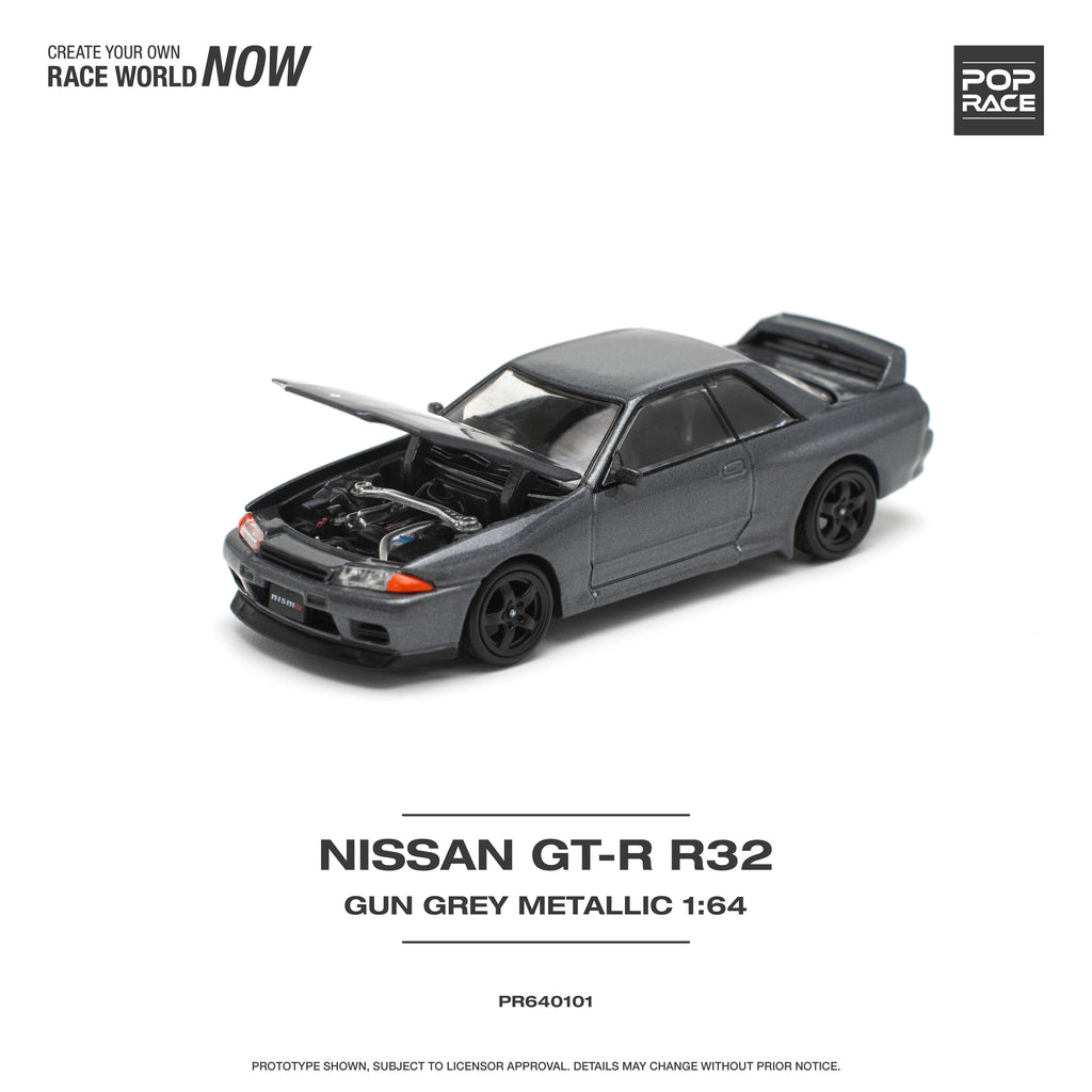 POPRACE 1:64 NISSAN SKYLINE GT-R R32 - GUN GREY METALLIC