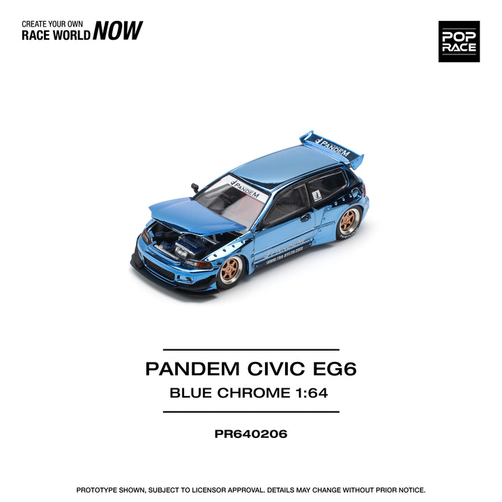 [Preorder] POPRACE 1:64 PANDEM CIVIC EG6 - BLUE CHROME PR640206