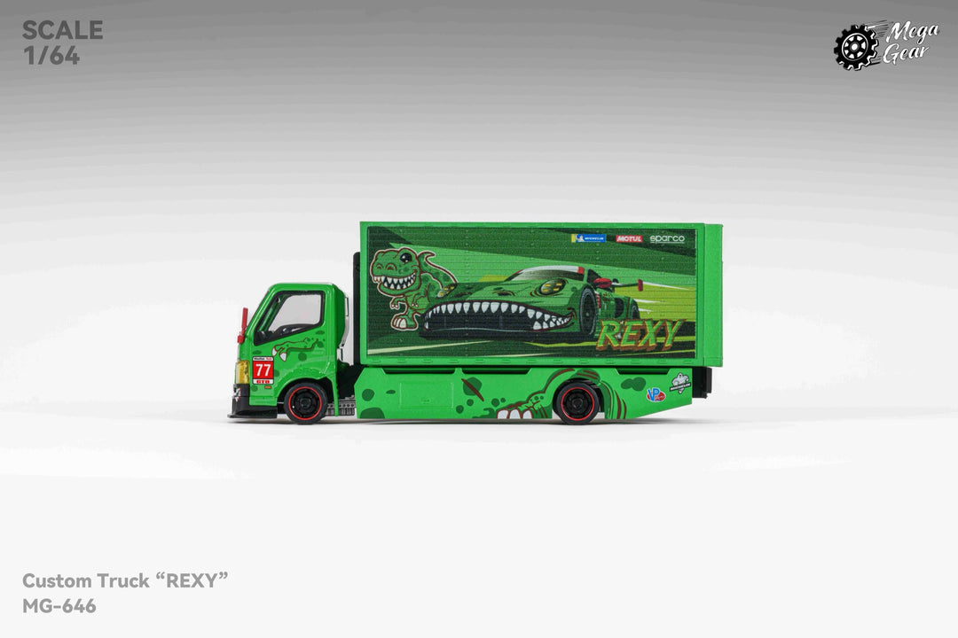 [Preorder] Mega Gear 1:64 Custom Box Truck - Green / Pink Dino (2 Versions)