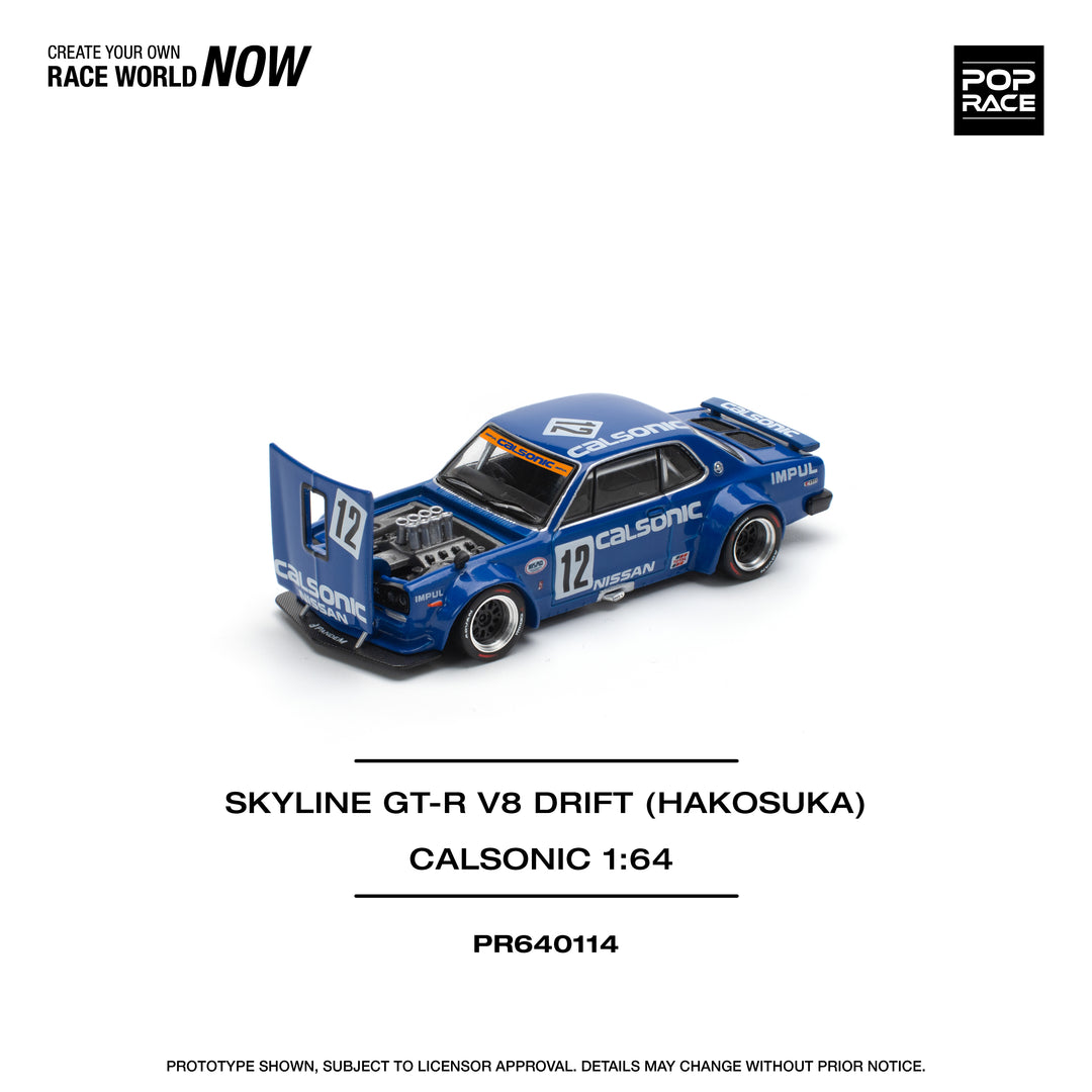 [Preorder] POPRACE 1:64 SKYLINE GT-R V8 DRIFT (HAKOSUKA) - CALSONIC PR640114