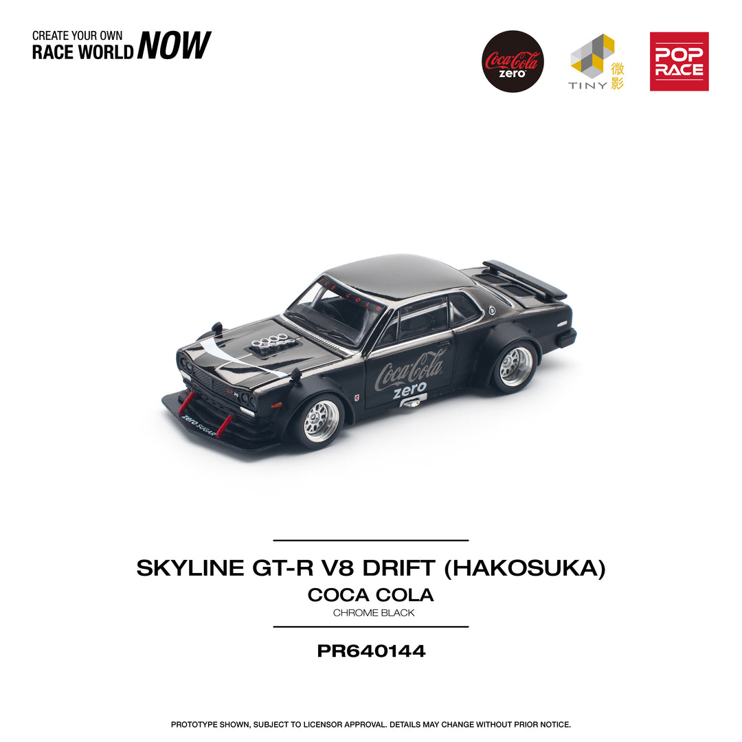 [Preorder] POPRACE 1:64 NISSAN SKYLINE GT-R V8 DRIFT (HAKOSUKA) COCA COLA ZERO CHROME BLACK