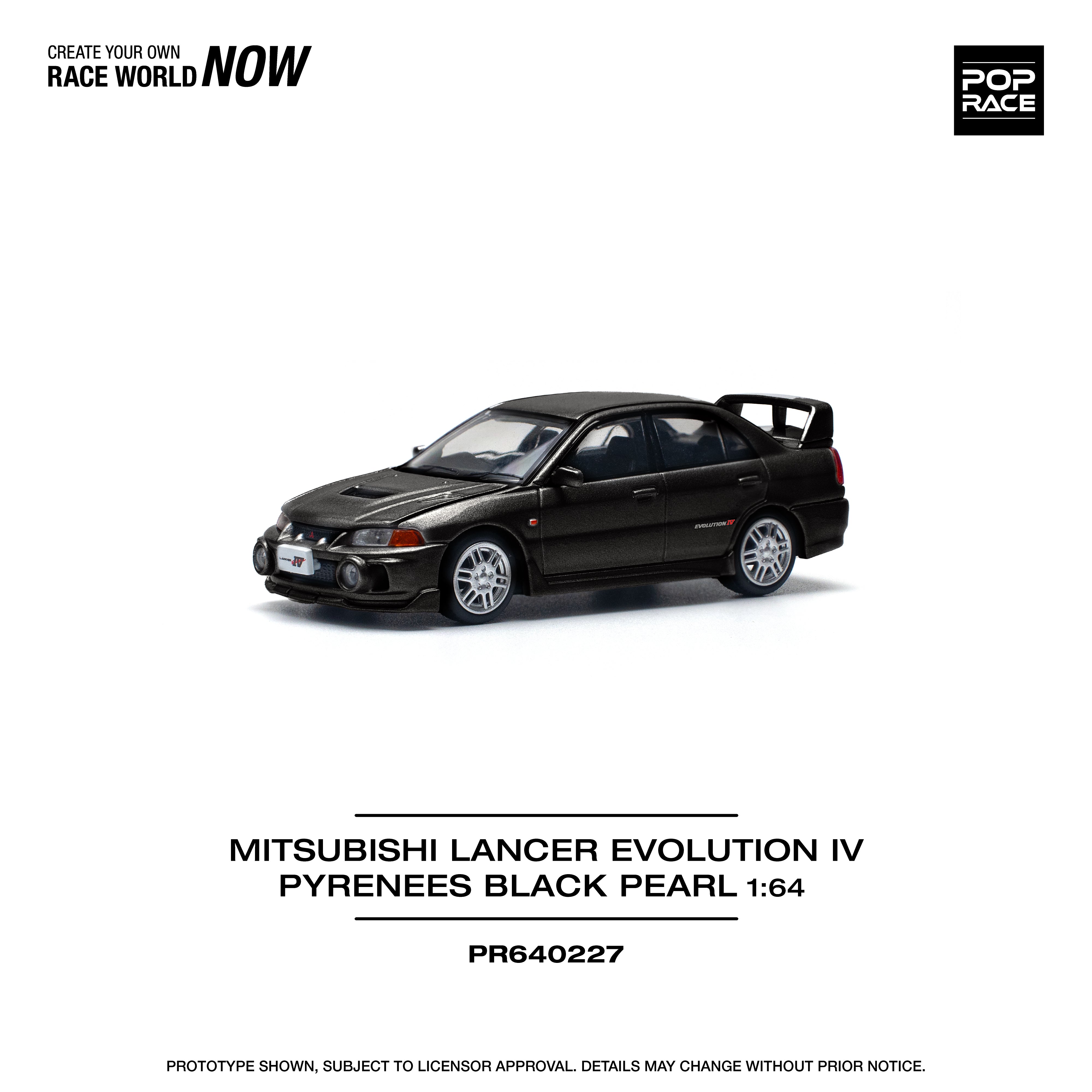 POPRACE 1:64 MITSUBISHI LANCER EVOLUTION IV - PYRENEES BLACK PEARL