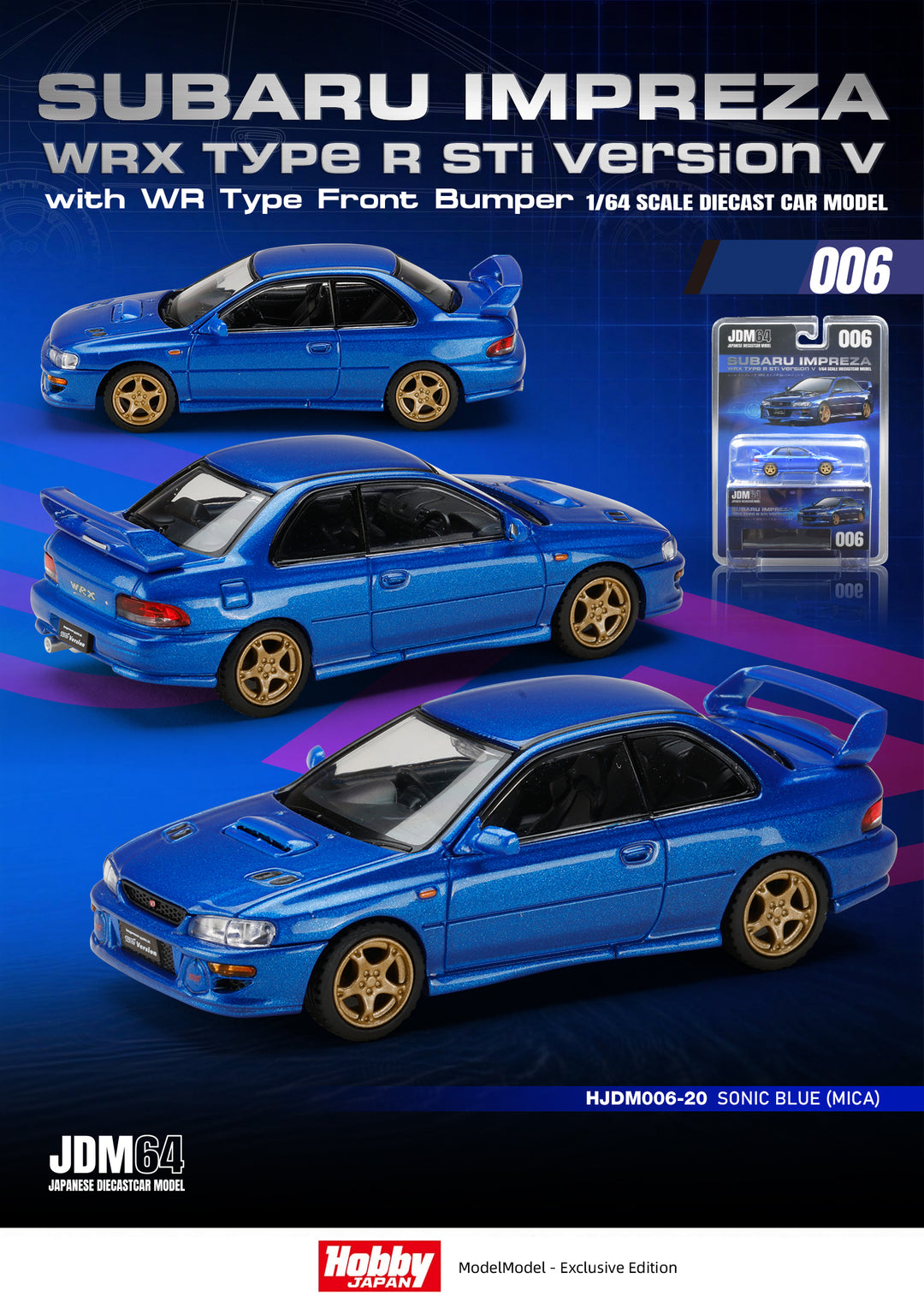 Modellino sportivo TM 1:64 Impreza WRX STI Rally Racing auto metallo Modellino sportivo TM 1:64 Impreza WRX STI Rally Racing auto metallo