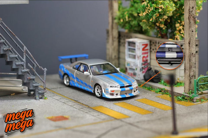 [Preorder] Mega Mega 1:64 Nissan Skyline GT-R R34 Silver Blue Livery
