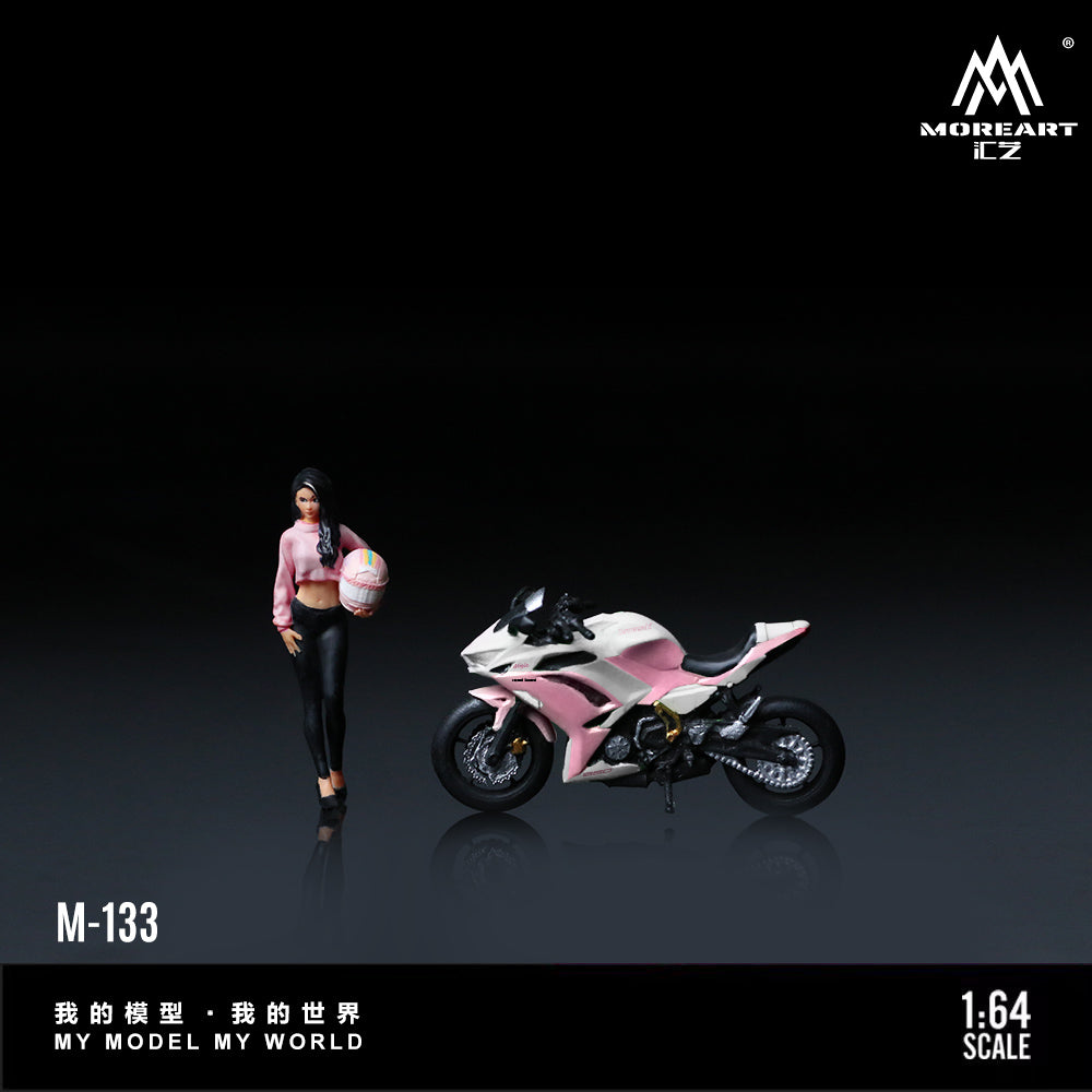 [Preorder] MoreArt 1:64 NINJA650 KAWASAKI WHITE PINK MOTORCYCLE GIRL MO222133