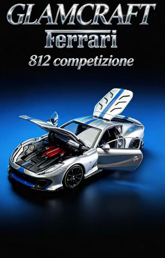 [Preorder] GlamCraft 1:64 Ferrari 812C GT Silver Blue Stripes