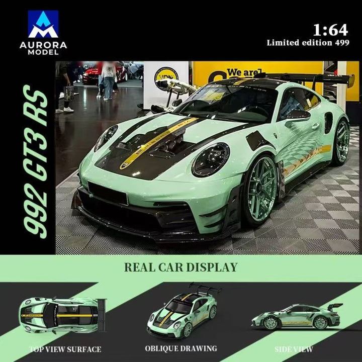 [Preorder] Aurora Model 1:64 Porsche 992 GT3 RS Mint Green and White Gold (4 Versions)