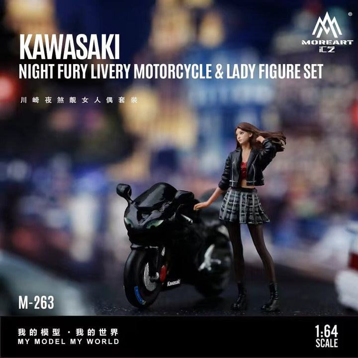 [Preorder] MoreArt 1:64 Kawasaki Night Fury Livery Motorcycle &amp; Lady Figure Set MO222263