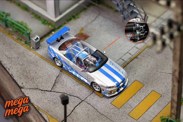 [Preorder] Mega Mega 1:64 Nissan Skyline GT-R R34 Silver Blue Livery