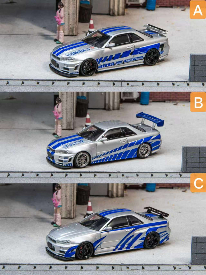 [Preorder] Fuji 1:64 Nissan Skyline GT-R R34 Nismo Z-Tune Silver Blue Livery (3 Variants)