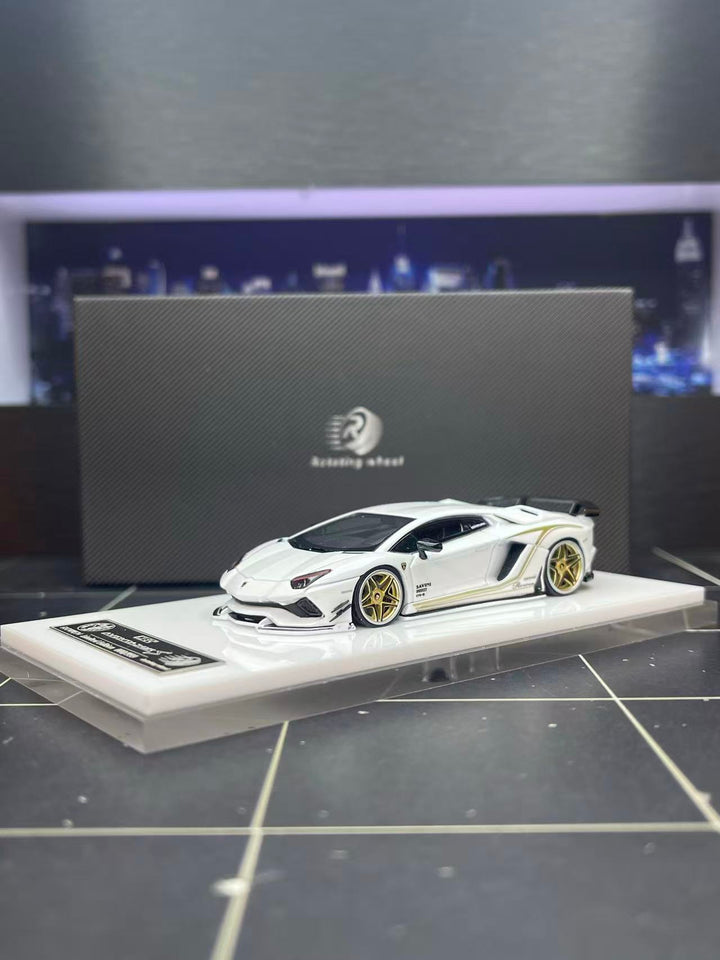 [Preorder] Rotating Wheel 1:64 Lamborghini Rowen Aventador S White