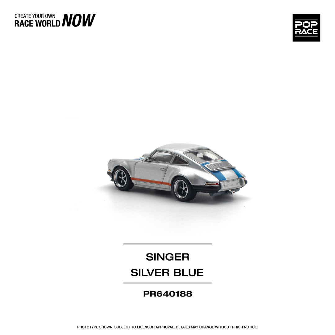 [Preorder] POPRACE 1:64 PORSCHE SINGER SILVER/BLUE PR640188