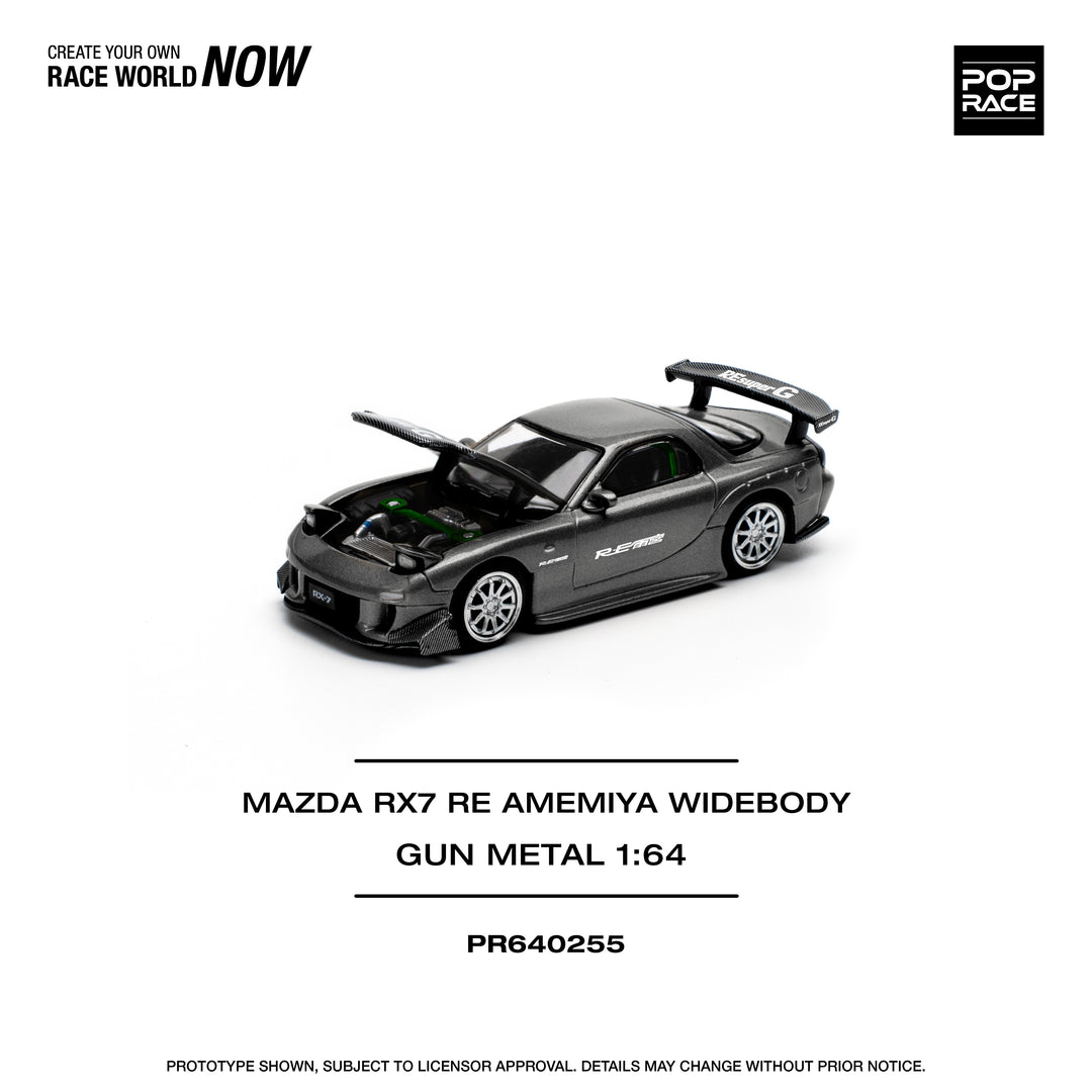 [Preorder] POPRACE 1:64 MAZDA RX7 RE-AMEMIYA GUN METAL PR640255