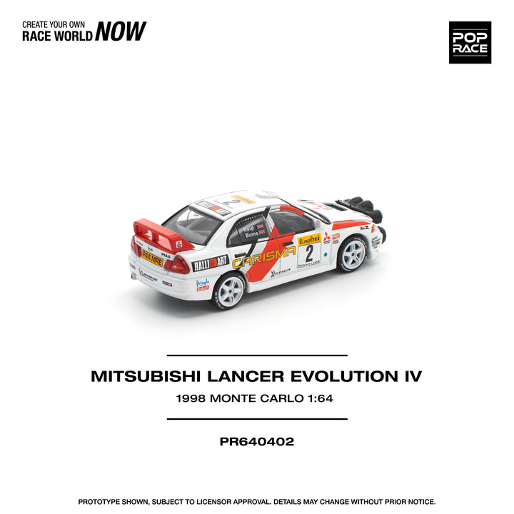 [Preorder] POPRACE 1:64 Mitsubishi Lancer Evolution IV - 1998 Monte Carlo Rally PR640402