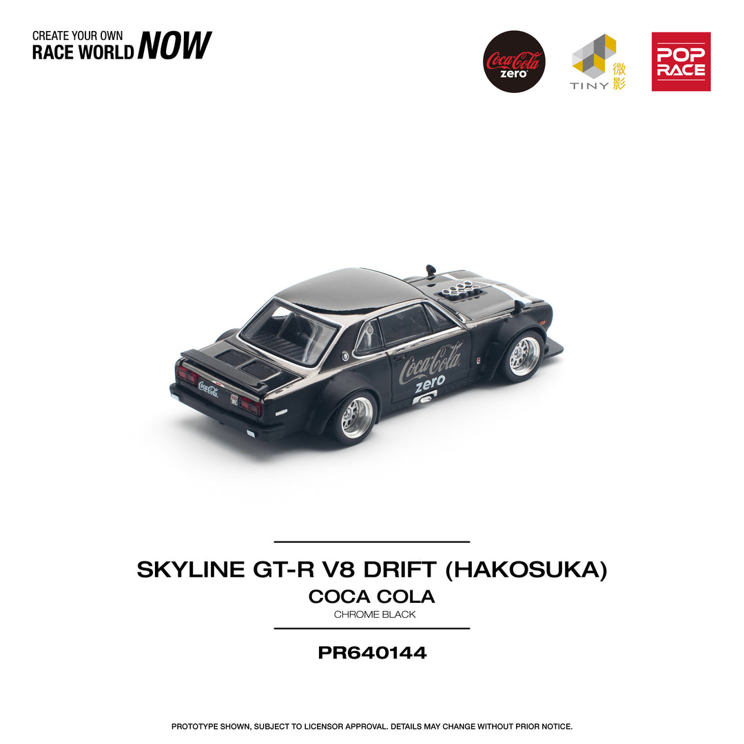 [Preorder] POPRACE 1:64 NISSAN SKYLINE GT-R V8 DRIFT (HAKOSUKA) COCA COLA ZERO CHROME BLACK