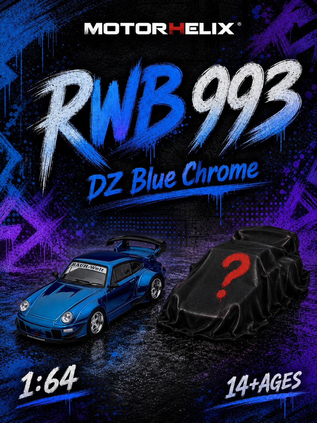 Preorder] MOTORHELIX 1:64 Porsche RWB 993 Chrome Blue M62211DZ-YJ