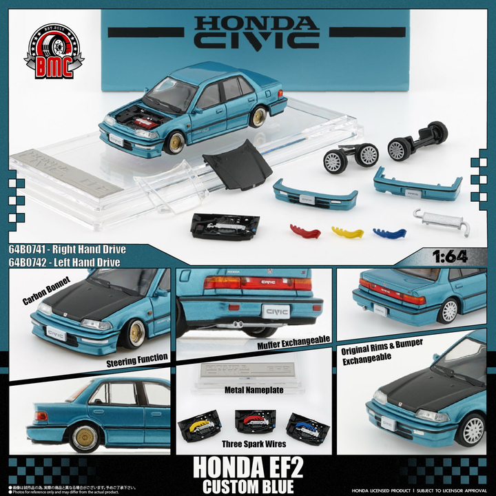 [Preorder] BMC 1:64 Honda Civic EF2 1991 - Custom Blue 64B0471