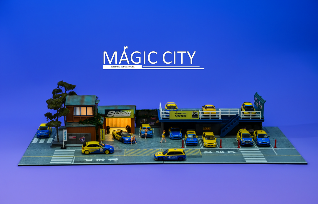 Magic City SPOONガレージ&整備工場 ジオラマ 1/64 Magic City 1:64 Diorama Spoon Japanese Building & Double