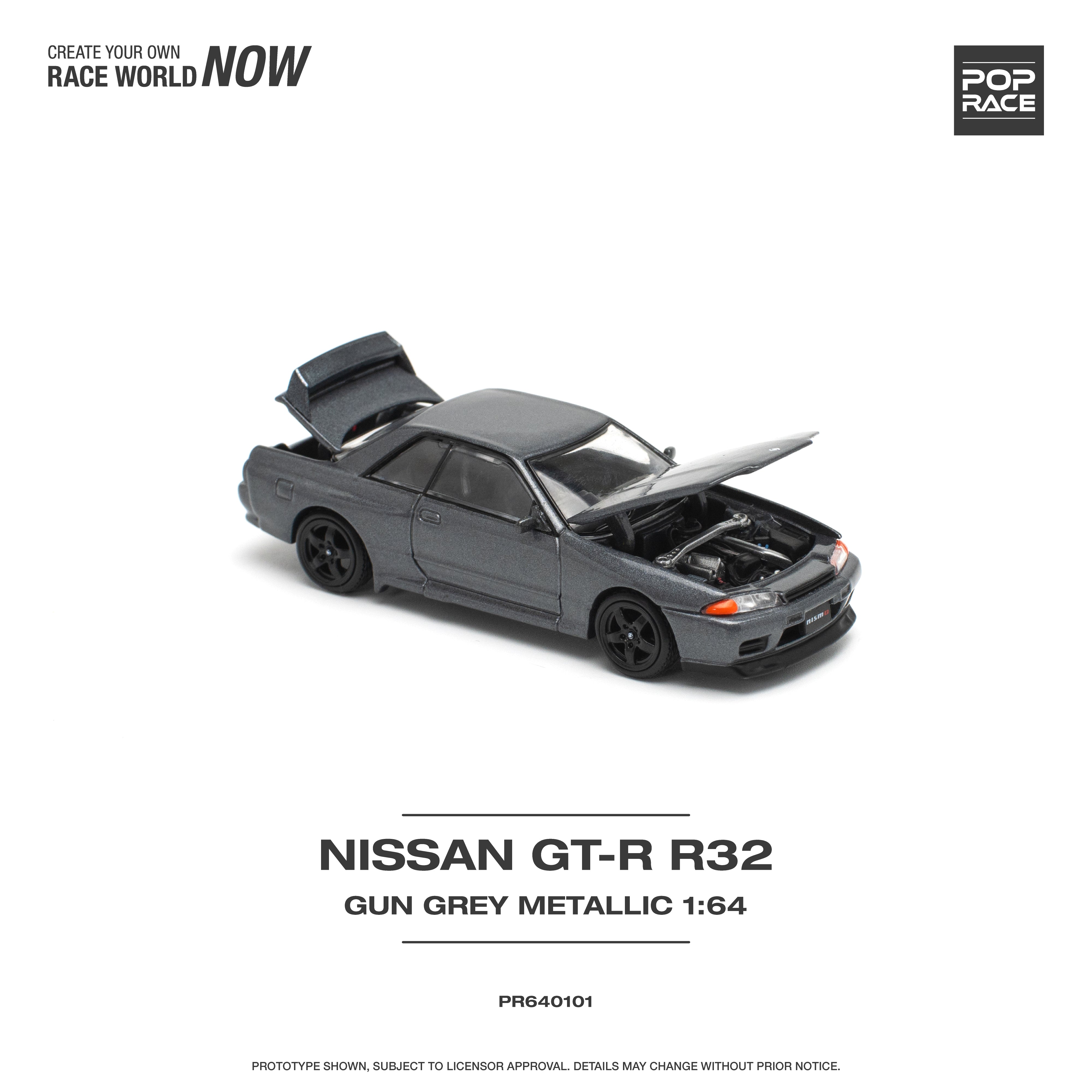 POPRACE 1:64 NISSAN SKYLINE GT-R R32 - GUN GREY METALLIC
