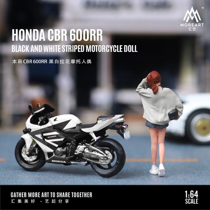 [Preorder] MoreArt 1:64 HONDA CBR 6OORR BLACK AND WHITE STRIPED MOTORCYCLE DOLL