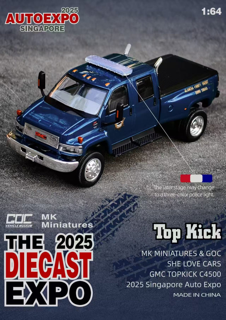 [Preorder] MK Miniatures 1:64 GMC TOP KICK PICK UP POLICE TRUCK - Metallic Blue